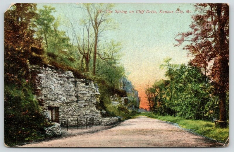 Kansas City Missouri~Cliff Drive Spring in Fall~Beautiful Sunrise~1909 Postcard 