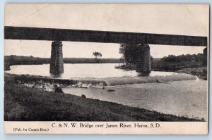 c1910 Huron South Dakota SD Postcard C. & N. W. Bridge Over James River Posted