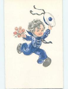 Pre-Chrome foreign SAILOR BOY RUNNING WITH FLOWER BOUQUET HL7863
