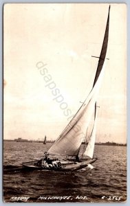 K41/ Milwaukee Wisconsin RPPC Postcard c1940s Harbor Sailboat Yacht 523