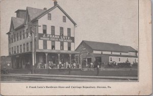 Postcard J Frank Lutz's Hardware Store + Carriage Repository Stevens PA