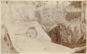 Vintage children topic photo postcard boy & baby