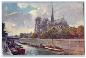 c1910 Boat Transportation Notre Dame Paris France Unposted Tuck Art Postcard