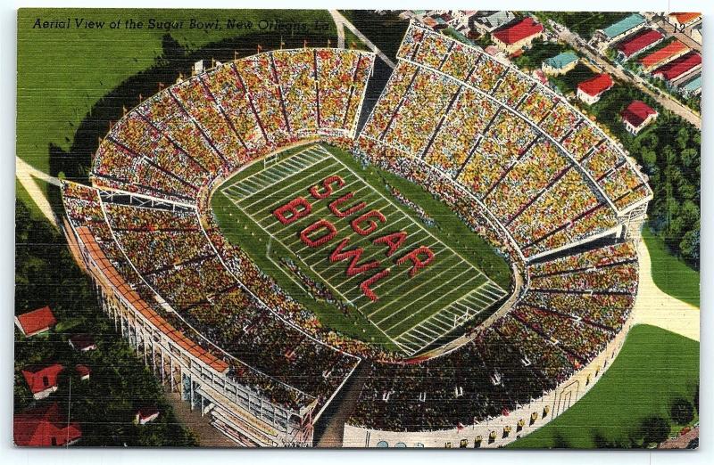 Postcard LA New Orleans Aerial View of the Sugar Bowl Tulane Stadium Linen E01