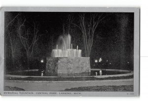 Lansing Michigan MI Postcard 1937 Central Park Memorial Fountain