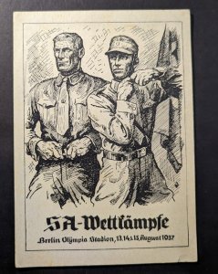 Mint 1937 Germany Postcard SA Wettfample Berlin Olympic Station 2