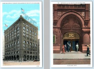 2 Postcards CLEVELAND, Ohio OH ~ Entrance SOCIETY FOR SAVINGS BANK Building