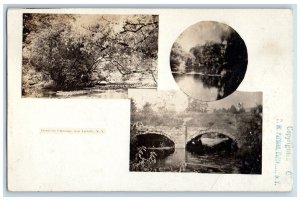 c1910s Down The Chenango Multiview Stone Bridge Earlville NY RPPC Photo Postcard 