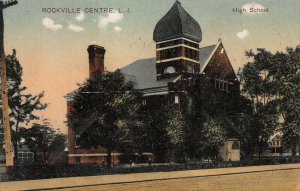 High School, Rockville Centre, Long Island, N.Y., 1908 Hand Colored Postcard