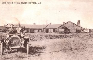 Automobile Railroad Round House Train Huntington IN Postcard