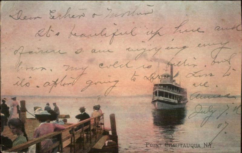 Point Chautauqua NY Steamer Boat Approaching 1907 Used Postcard