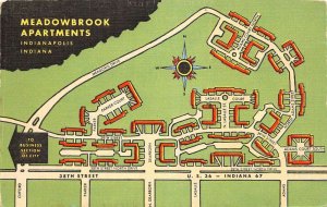 Indinapolis Indiana a map of Meadowbrook apartments vintage pc DD7608