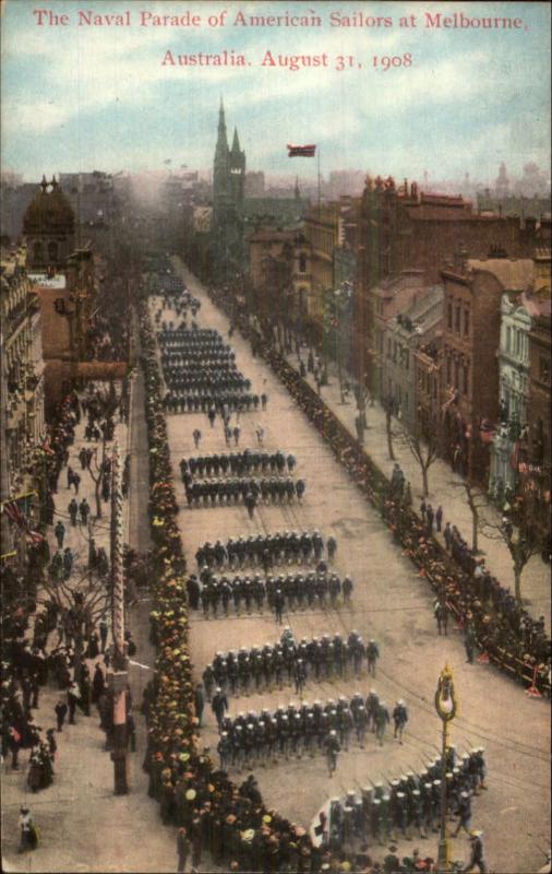 Melbourne Australia US Naval Parade American Sailors 1908 Postcard