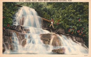 Vintage Postcard 1951 Laurel Falls Great Smoky Mountains National Park Tennessee