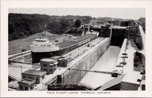 Thorold Ontario Twin Flight Locks Freighter Ship ON ONT FH Leslie Postcard H44