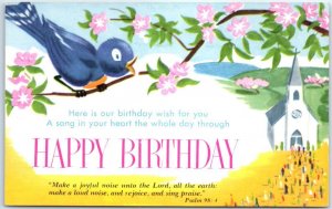 Birthday Greeting Card with Message, (Psalm 98:4) Bible Verse and Art Print
