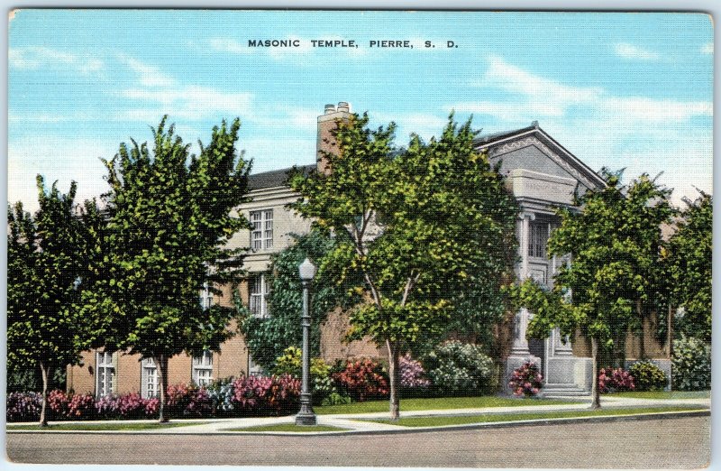 c1930s Pierre, SD Masonic Temple Lodge Linen PC Mason Freemasonry Fraternal A291