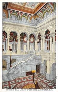 Washington, D.C.  LIBRARY OF CONGRESS~Entrance Hall & Staircase c1920's Postcard