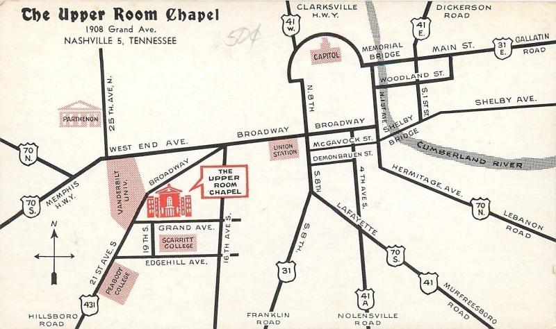 Nashville Tennessee The Upper Room Chapel City Map On Back