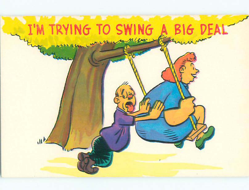 Unused Pre 1980 Comic Man Pushing His Fat Wife On Swing K3273 Topics Cartoons And Comics 6743