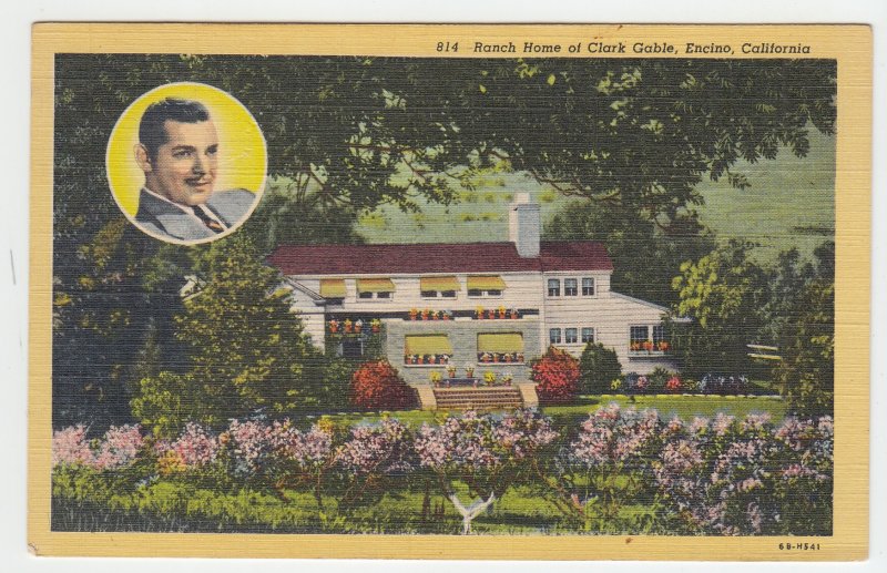 P2002, ca1942 postcard ranch home of clark gable encino calif unused