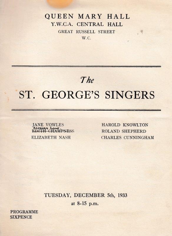 London YMCA St George Singers Musical Hostel Antique Opera Concert Programme