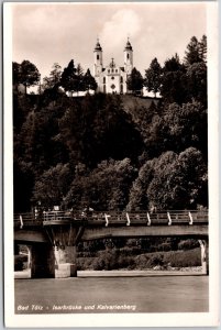 Bad Tolz Isarbrucke Und Kalvareinberg Germany Bridge Real Photo RPPC Postcard