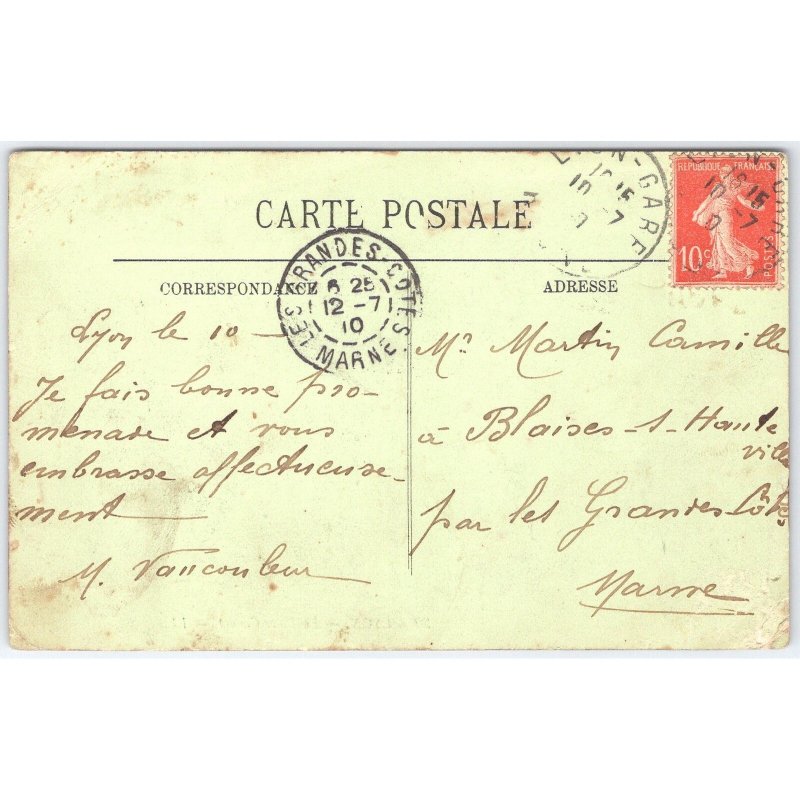 Postcard Lyon La Place Carnot Monument France 1912