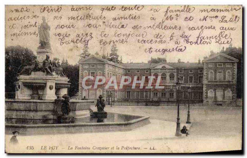 Old Postcard Le Puy Fountain Crozatier Prefecture and