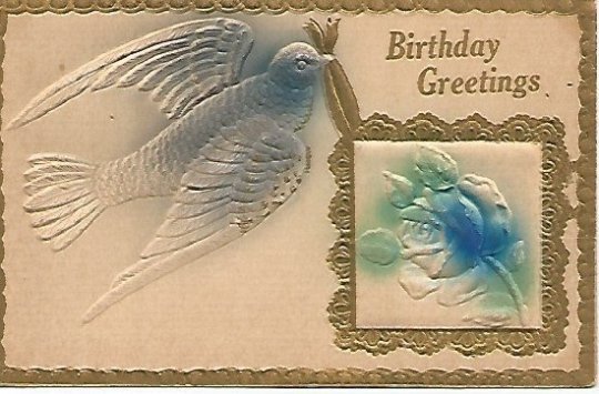 Powder Blue Bluebird Birthday Greeting Antique Embossed Vintage Postcard