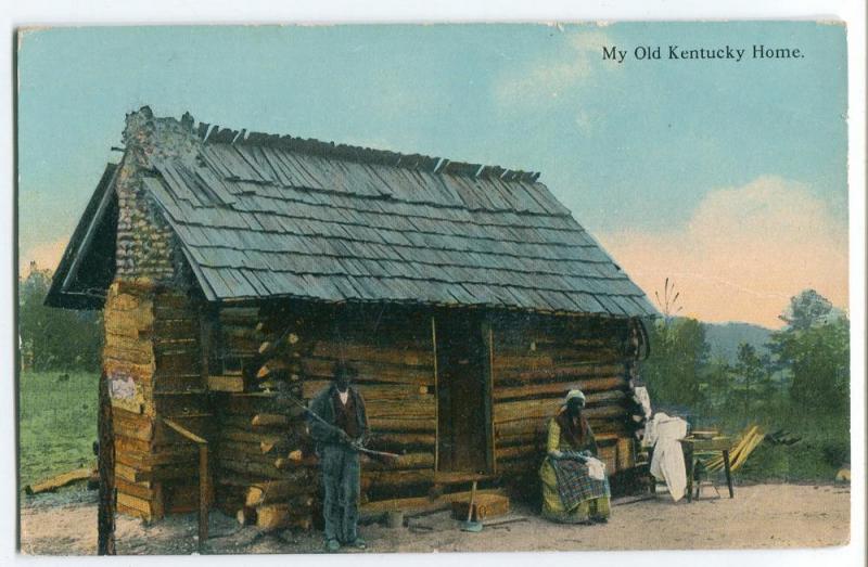 Black Americana Postcard \My Old Kentucky Home\ Log Cabin