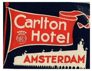 1930s-40s Carlton Hotel Luggage Label Original Sticker Amsterdam Netherlands Sm