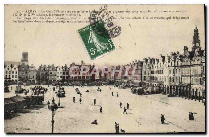 Old Postcard Arras Main Square with its galleries Train