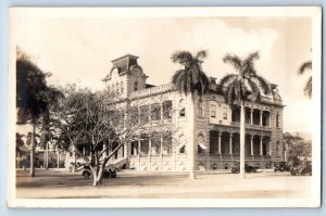 Honolulu Hawaii HI Postcard RPPC Photo Iolani Palace Cars Street View c1930's