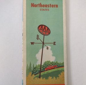 1956 Northeastern States AAA Road Map Detailed Interesting Vintage