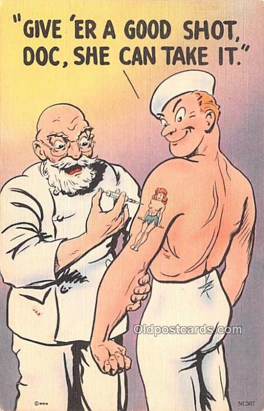 Military Comic Postcard, Old Vintage Antique Post Card Tattoo Unused