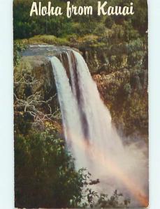 Unused 1950's ALOHA FROM WATERFALL AT WAILUA FALLS Lihue - Kauai Hawaii HI Q0638