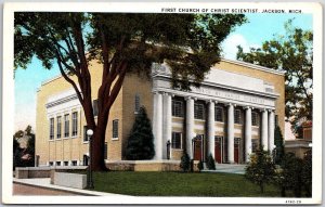 First Church Of Christ Scientist Jackson Michigan MI Grounds Building Postcard
