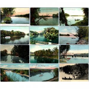 x12 LOT c1910s Waterloo, IA Various Cedar River Views Litho Photo Postcards A64