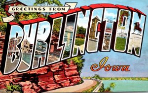 Iowa Greetings From Burlington Large Letter Linen 1945