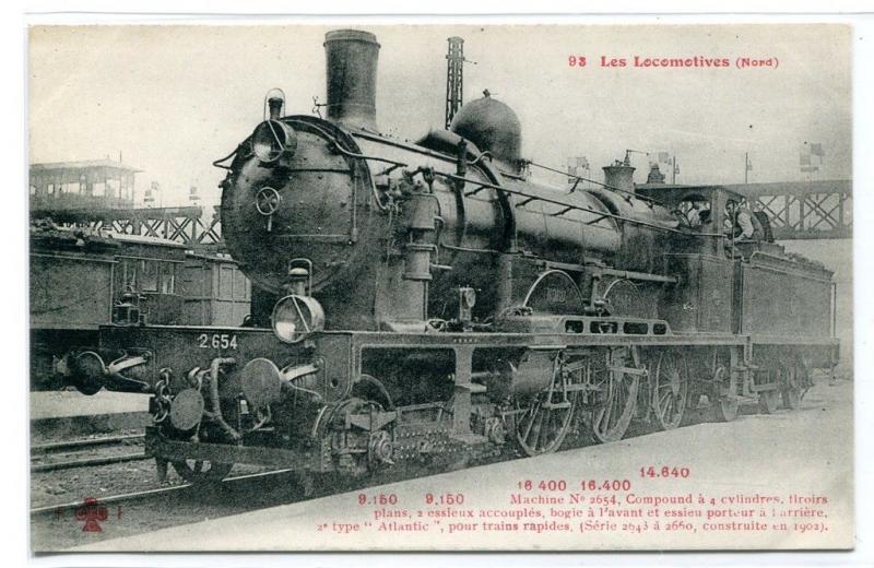 Machine 2654 Compound Train Railroad Nord Les Locomotives France postcard