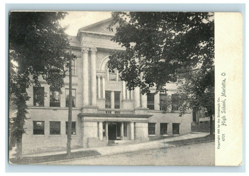 C.1905 The High School in Marietta, Ohio unused Vintage Postcard P19 