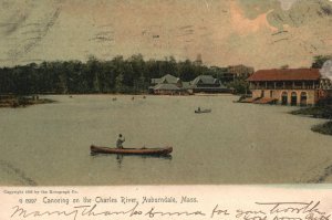 Vintage Postcard 1907 Canoeing On The Charles River Auburndale Massachusetts MA