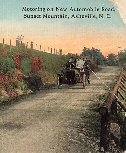 c1910 Old Car People Motoring New Automobile Road Asheville NC P522 