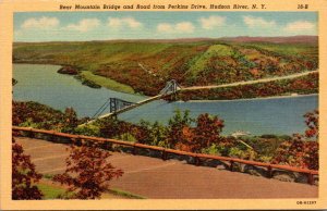 New York Hudson River Bear Mountain Bridge and Road From Perkins Drive Curteich