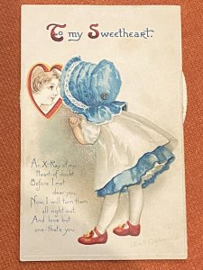J78/ Valentine’s Day Postcard c1910 Mechanical Ellen Clapsaddle Girl Heart 440