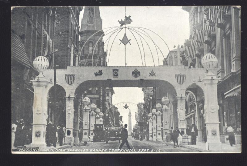 BALTIMORE MARYLAND DOWNTOWN STREET SCENE MASONIC ARCH VINTAGE POSTCARD