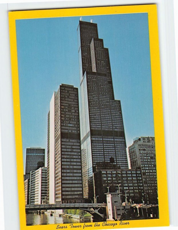 Postcard Sears Tower from the Chicago River Chicago Illinois USA