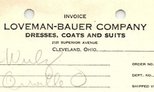 1939 LOVEMAN-BAUER CO. CLEVELAND OH DRESSES COATS SUITS BILLHEAD INVOICE Z1040