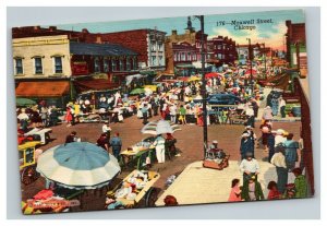 Vintage 1940's Postcard Maxwell Street Ghetto Market Chicago Illinois